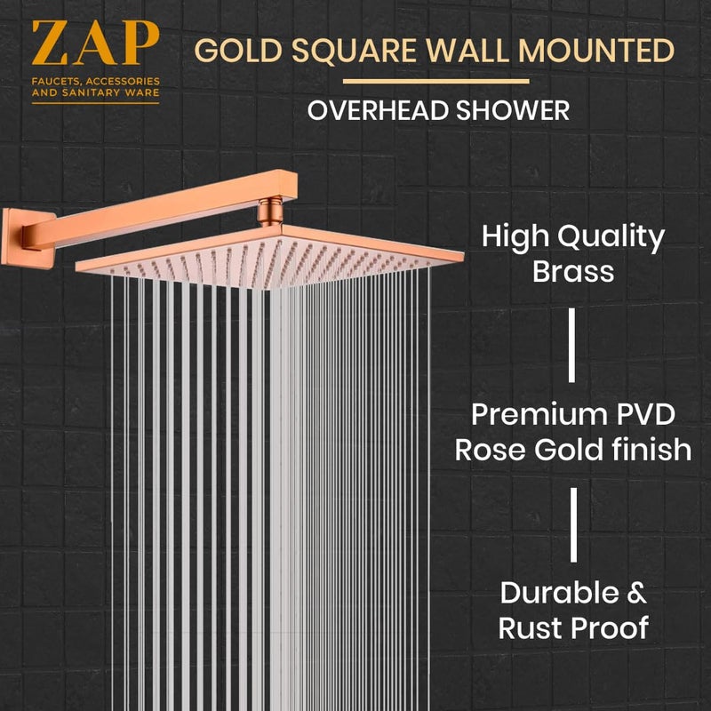 ZAP OHSQ65 360 Degree Rotation Rose Gold Square Wall Mounted Overhead Shower SUS 304 Stainless Steel | Anti-MIcrobial Silicon Nozzle (8 x 8 Inch Shower Head with 15 inches Rod) - Image 5
