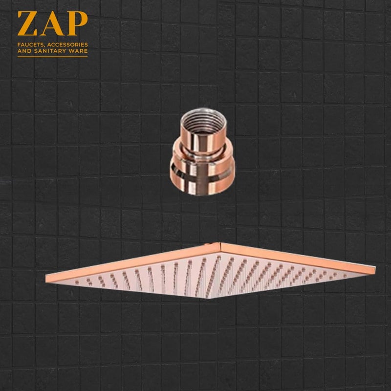 ZAP OHSQ65 360 Degree Rotation Rose Gold Square Wall Mounted Overhead Shower SUS 304 Stainless Steel | Anti-MIcrobial Silicon Nozzle (8 x 8 Inch Shower Head with 15 inches Rod) - Image 3