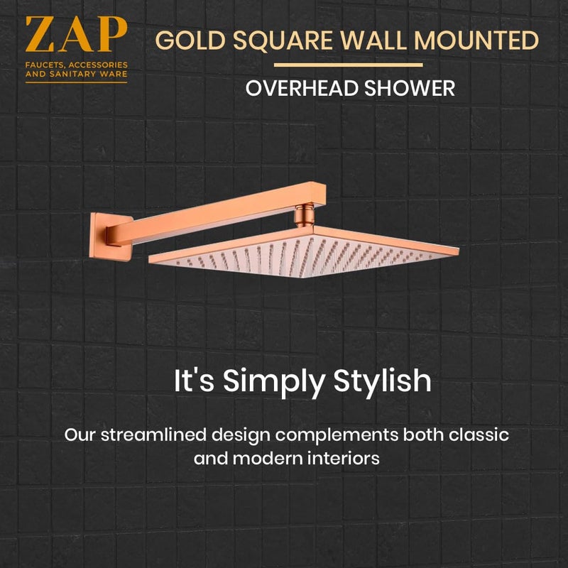 ZAP OHSQ65 360 Degree Rotation Rose Gold Square Wall Mounted Overhead Shower SUS 304 Stainless Steel | Anti-MIcrobial Silicon Nozzle (8 x 8 Inch Shower Head with 15 inches Rod) - Image 4