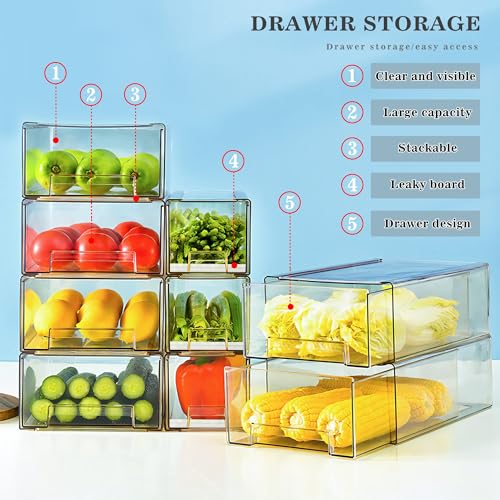 MANO 2 Pack Stackable Refrigerator Drawers Pull Out Bins Clear Fridge Drawer Organizer Food Storage Containers Plastic Veggie Fruit Produce Saver for Pantry Kitchen Freezer(M) - Image 2