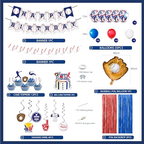 jenlion Baseball Party Decorations Baseball Birthday Party Supplies Kit Include Sport Themed Birthday banner Foil FringeHanging Swirls Baseball Balloons CakeCupcake Toppers - Image 5