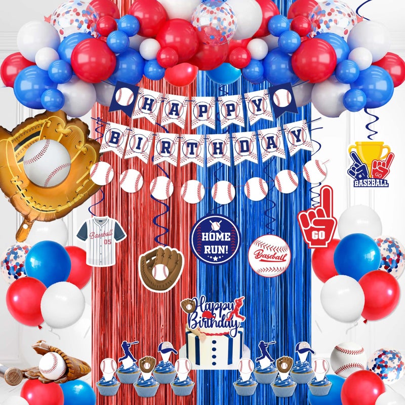 jenlion Baseball Party Decorations Baseball Birthday Party Supplies Kit Include Sport Themed Birthday banner Foil FringeHanging Swirls Baseball Balloons CakeCupcake Toppers - Image 3