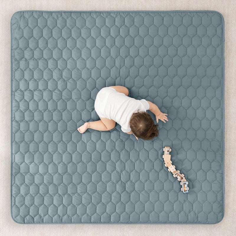 Comfy Cubs Square Kids Play Mat - 56 x 56 inches Soft Quilted Baby Floor Mat with Non-Slip Bottom - Plush Design for Toddlers' Playtime - Comfortable and Durable - Pacific Blue - Image 2