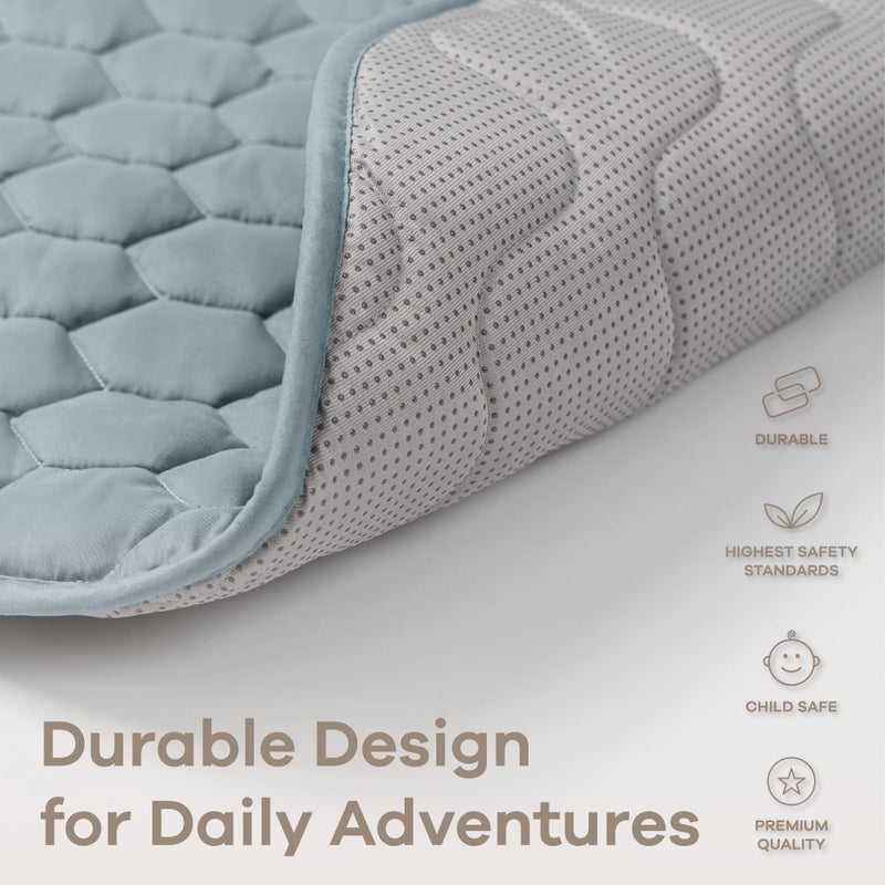 Comfy Cubs Square Kids Play Mat - 56 x 56 inches Soft Quilted Baby Floor Mat with Non-Slip Bottom - Plush Design for Toddlers' Playtime - Comfortable and Durable - Pacific Blue - Image 5
