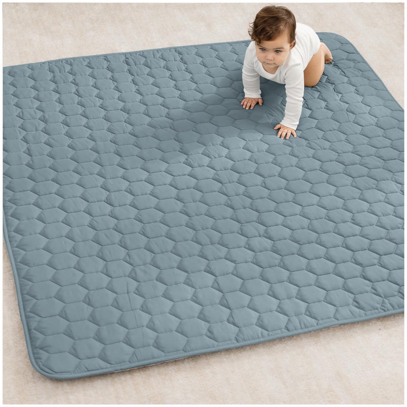 Comfy Cubs Square Kids Play Mat - 56 x 56 inches Soft Quilted Baby Floor Mat with Non-Slip Bottom - Plush Design for Toddlers' Playtime - Comfortable and Durable - Pacific Blue - Image 1