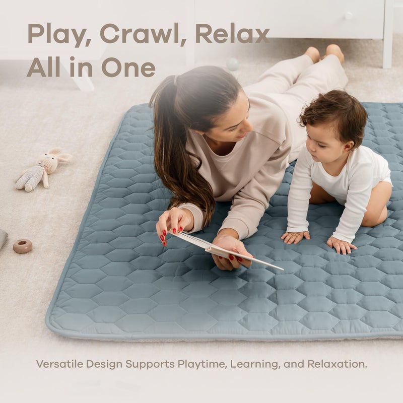 Comfy Cubs Square Kids Play Mat - 56 x 56 inches Soft Quilted Baby Floor Mat with Non-Slip Bottom - Plush Design for Toddlers' Playtime - Comfortable and Durable - Pacific Blue - Image 3