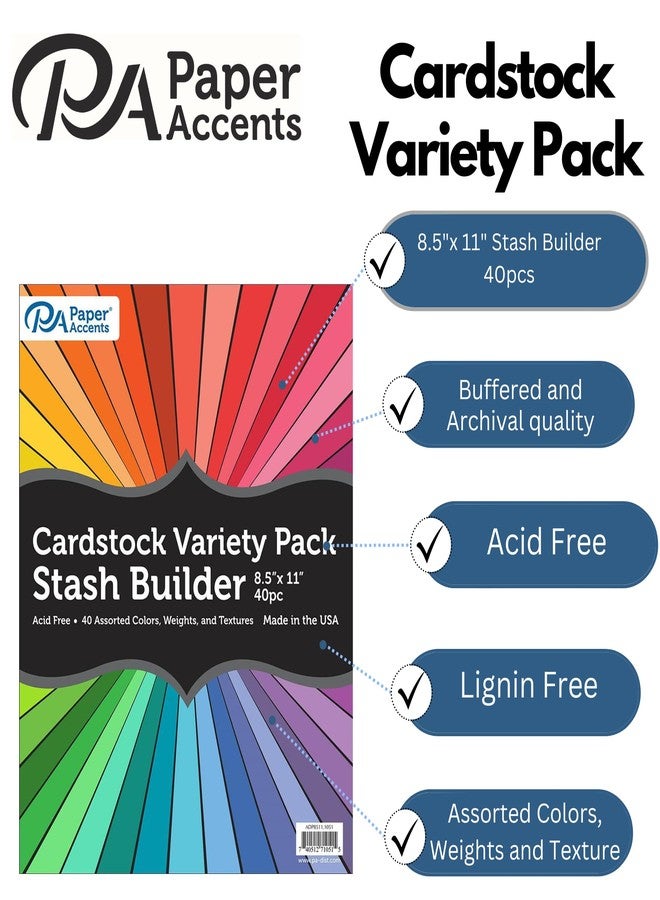 آكسنت ديزاين بيبار آكسينتس مجموعة بطاقات PA Paper Accents Stash Builder مقاس 8.5 بوصة × 11 بوصة، ورق ملون بوزن 65 رطلاً لصنع البطاقات، وسجلات القصاصات، والطباعة، واللف، والحرف اليدوية، عبوة من 40 قطعة - Image 2
