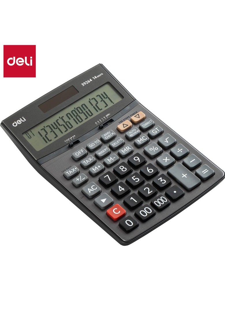 Deli - Deli E39264 LIBRE 14-Digit Calculator - Solar/LR44 Battery, Tax Functions, 150-Step Check, Dark Grey (1PCS/Color Box) - High-End for Finance, Business, Office - Image 1
