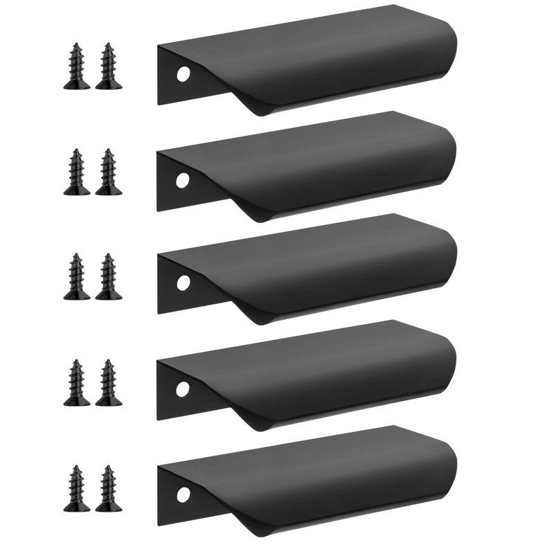 Malimali 5 Pack Black Finger Edge Pulls For Cabinets 3.15"" Drawer Pulls Kitchen Cabinet Handles Modern Aluminum Concealed Tab Pulls For Closet Door  Matte Black - Image 1