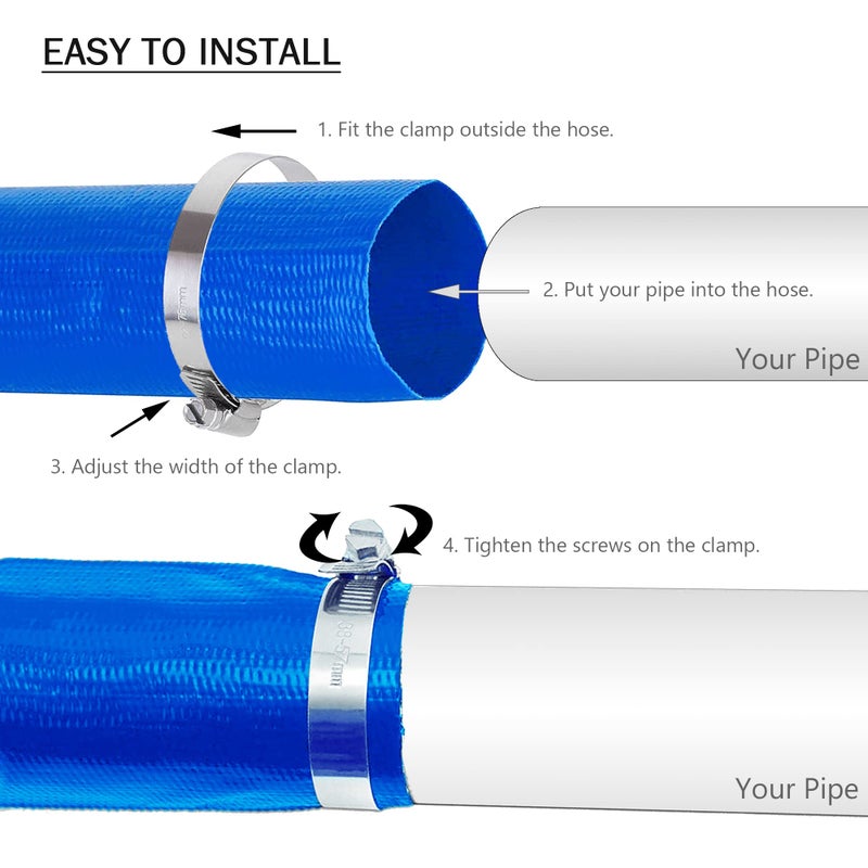 DAVCO 3" x 25 ft Pool Backwash Hose, Heavy Duty Reinforced Blue PVC Lay Flat Water Discharge Pump Hoses For Swimming Drain Pools and Clean Filters,with 1 Clamp - Image 5