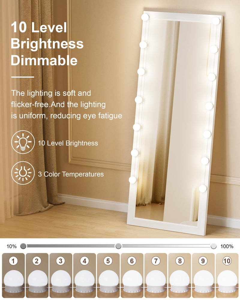 Yarnock 14 Bulbs LED Vanity Lights for Mirror, 3000K 4000K 6500K & 10-Brightness, Wire Length Adjustable, USB Cable, Hollywood Mirror Lights for Makeup Dressing Room Bathroom, White - Image 2