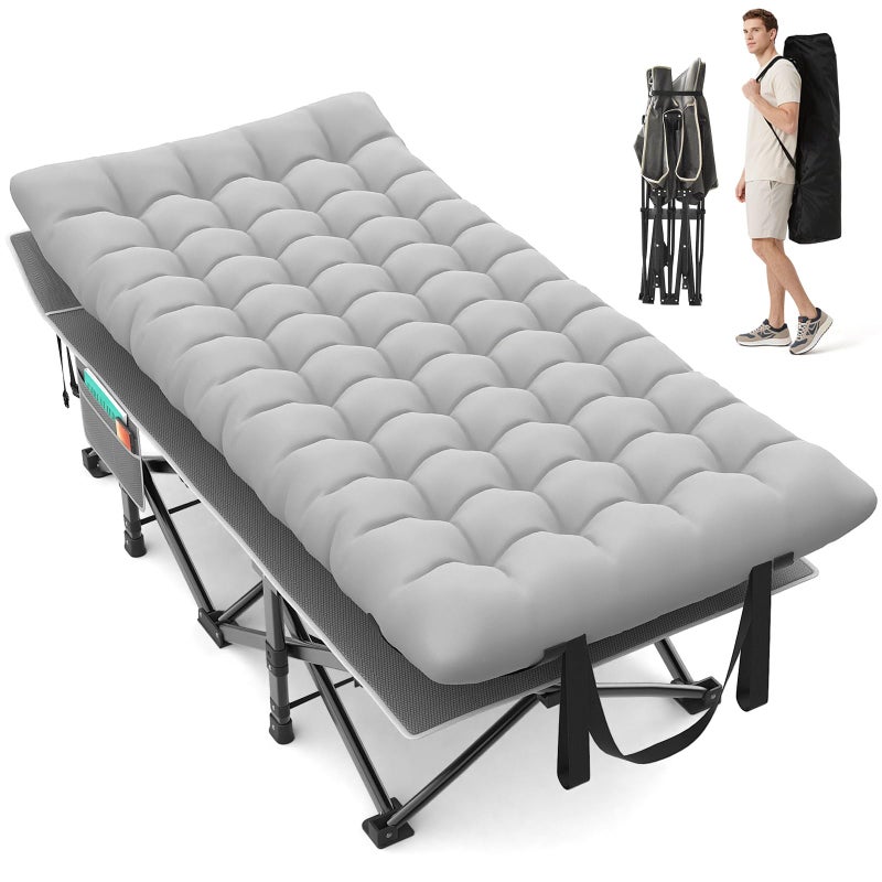 Suteck 32In XXL Folding Camping Cot, 900LBS Heavy Duty Sleeping Cot with Pillow Mattress, 1200D Double-Layer Oxford Portable Cot for Adults with Carry Bag for Home Office Nap Beach Travel - Image 1