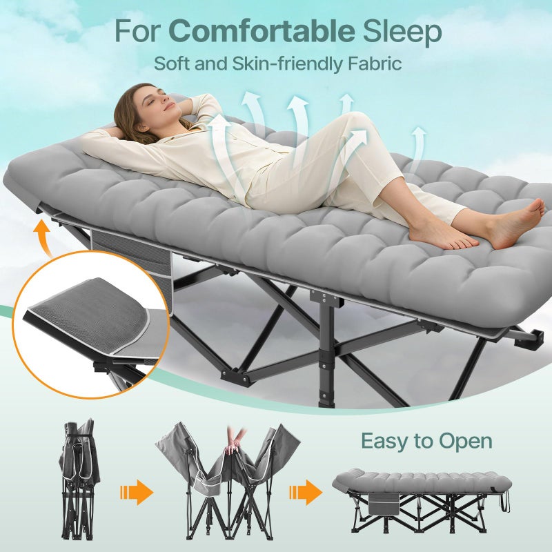 Suteck 32In XXL Folding Camping Cot, 900LBS Heavy Duty Sleeping Cot with Pillow Mattress, 1200D Double-Layer Oxford Portable Cot for Adults with Carry Bag for Home Office Nap Beach Travel - Image 3