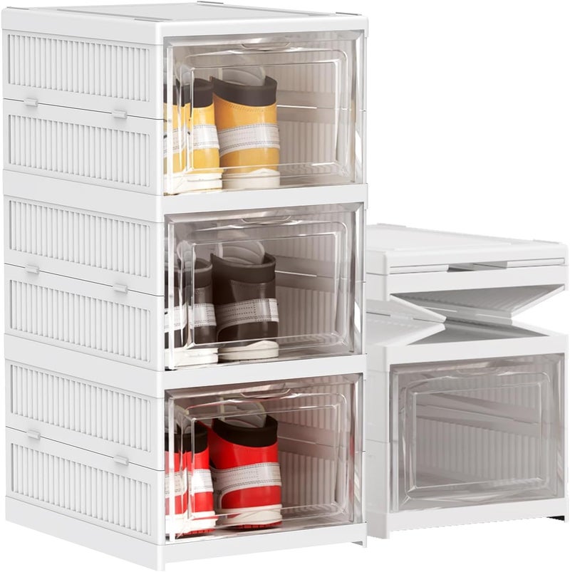 Brikipth Brikipth Shoe Organizer Box 3Tier Foldable Shoe Rack Fit Size 12 No Assembly Stackable Shoe Organizer Storage Bins with All In One Universal Shoe Storage Boxes for Men and Women - Image 1