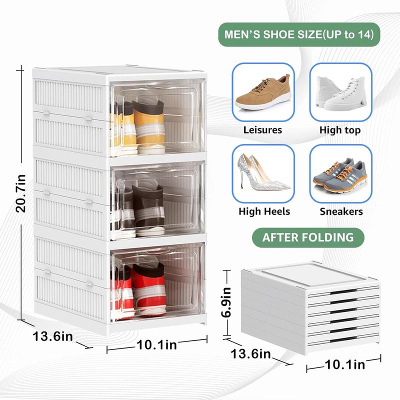 Brikipth Brikipth Shoe Organizer Box 3Tier Foldable Shoe Rack Fit Size 12 No Assembly Stackable Shoe Organizer Storage Bins with All In One Universal Shoe Storage Boxes for Men and Women - Image 2