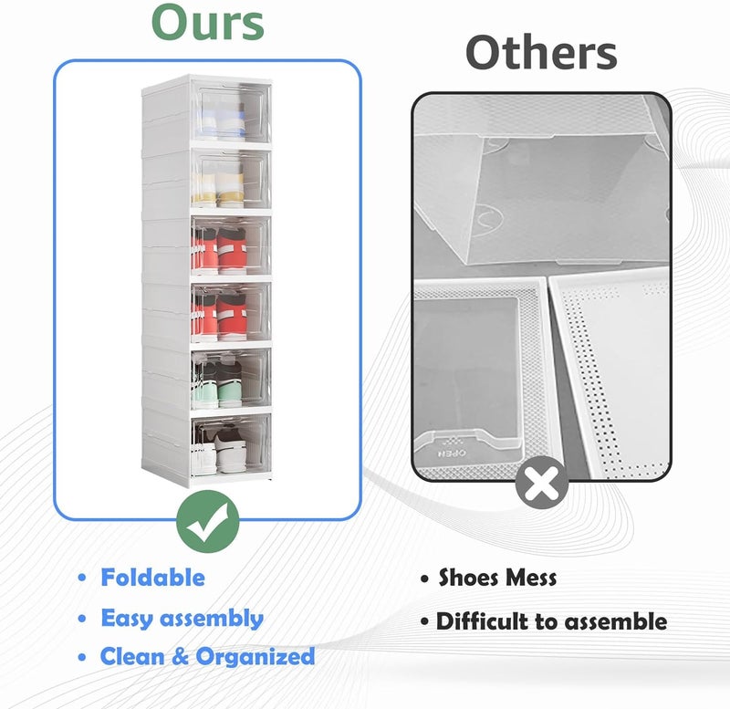 Brikipth Brikipth Shoe Organizer Box 3Tier Foldable Shoe Rack Fit Size 12 No Assembly Stackable Shoe Organizer Storage Bins with All In One Universal Shoe Storage Boxes for Men and Women - Image 3
