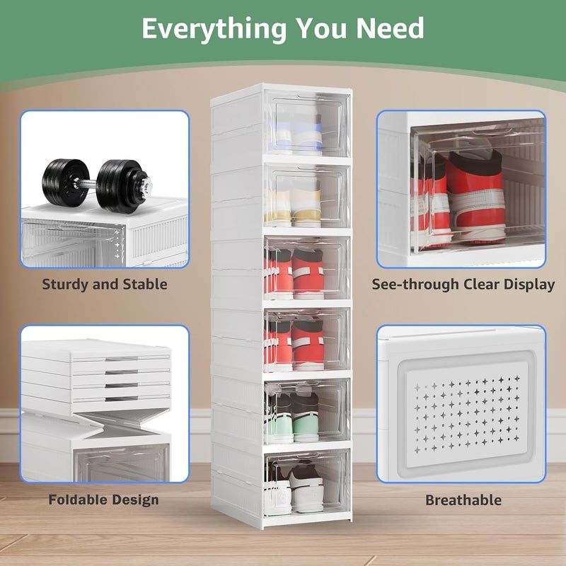 Brikipth Brikipth Shoe Organizer Box 3Tier Foldable Shoe Rack Fit Size 12 No Assembly Stackable Shoe Organizer Storage Bins with All In One Universal Shoe Storage Boxes for Men and Women - Image 5