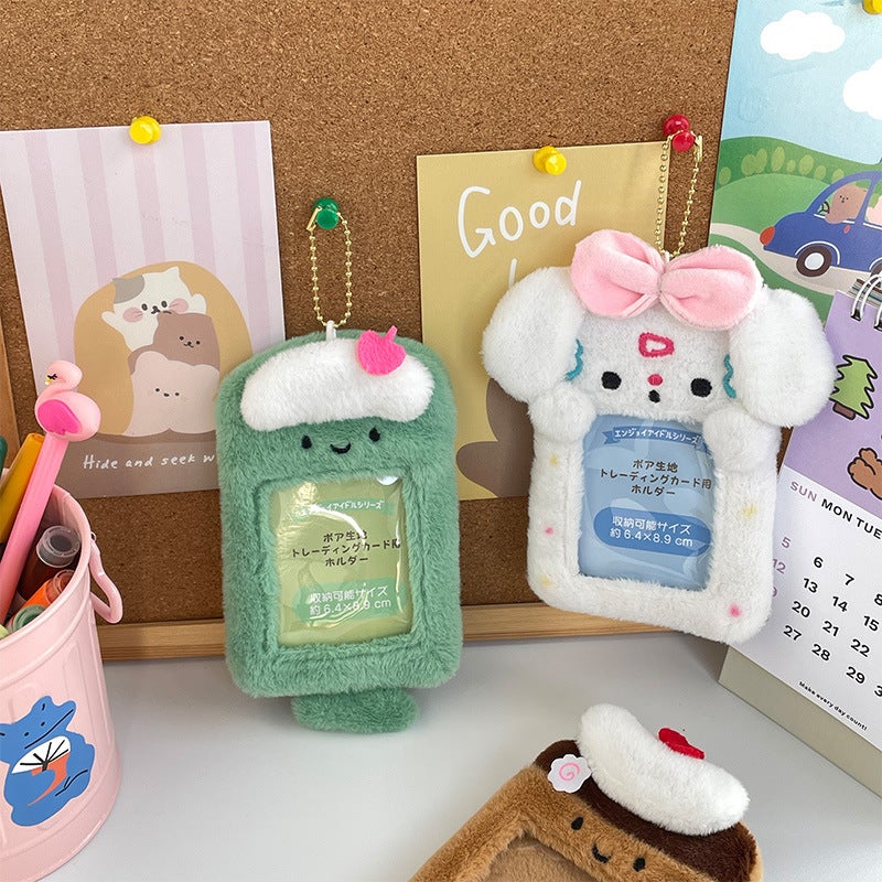 K-Style Cute Plush Dessert Food Card Holder Transparent Meal Card Bus Card Cosmetics Bag Idol Card Pendant - Image 5