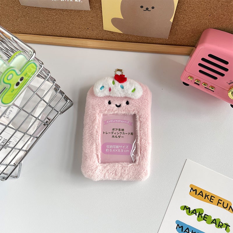 K-Style Cute Plush Dessert Food Card Holder Transparent Meal Card Bus Card Cosmetics Bag Idol Card Pendant - Image 1