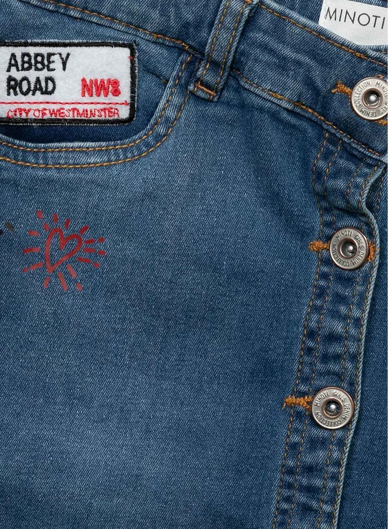 MINOTI Girls Denim Skirt with Embroidery and Button Front