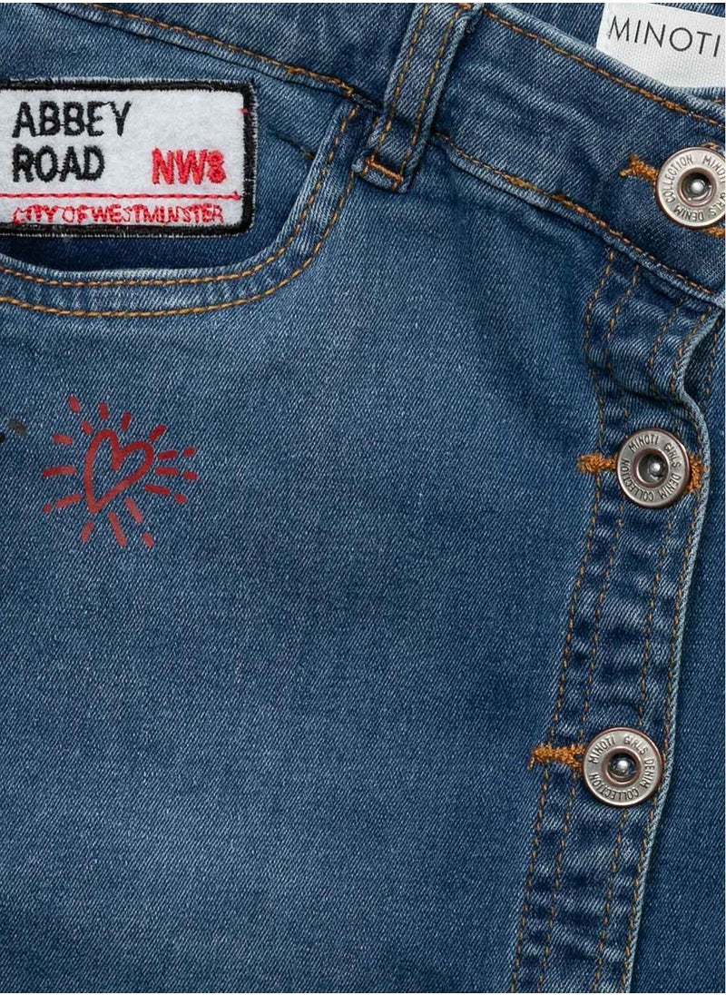 MINOTI Girls Denim Skirt with Embroidery and Button Front  - Image 3