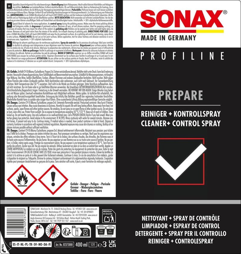 SONAX PROFILINE Prepare (400 ml) - Mixture of Solvents for Monitoring Polishing Results - Image 2