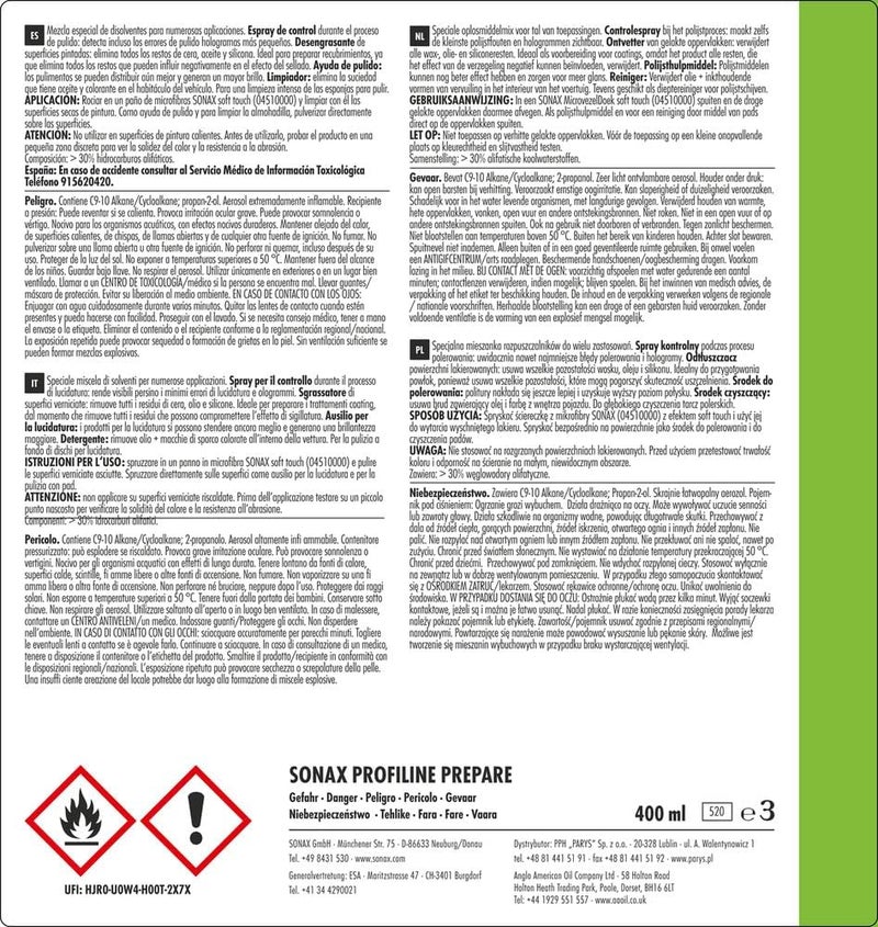 SONAX PROFILINE Prepare (400 ml) - Mixture of Solvents for Monitoring Polishing Results - Image 4