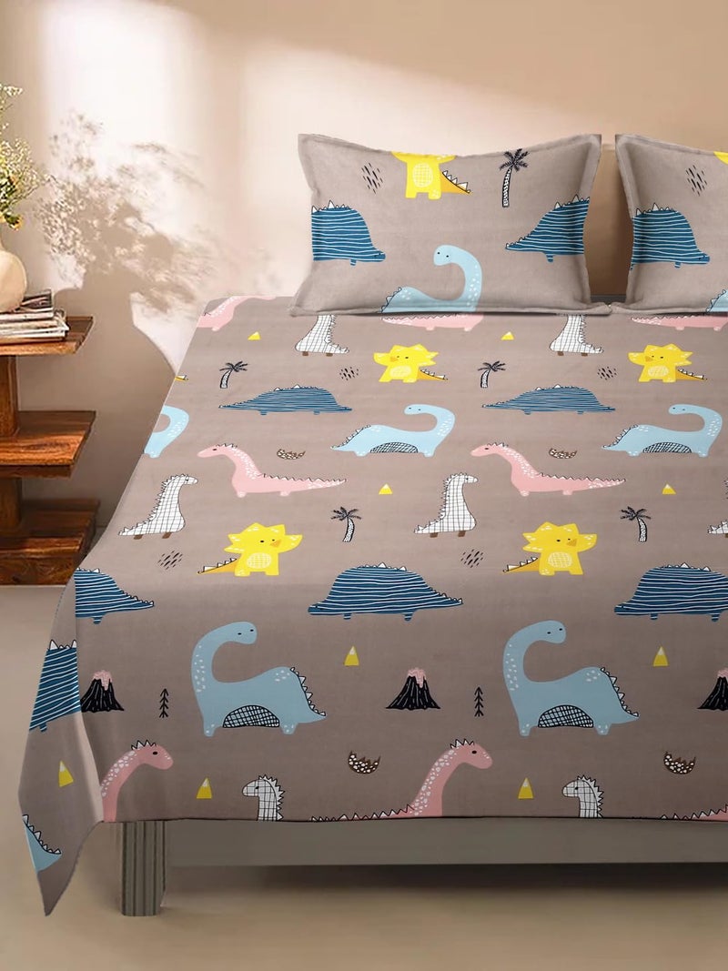 Modefe Brown Microfiber Cute Designer Print Double Bedsheet with 2 Pillowcovers 90x100 Inch - Image 2