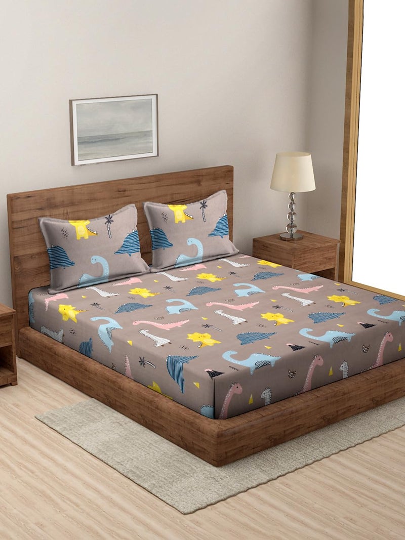 Modefe Brown Microfiber Cute Designer Print Double Bedsheet with 2 Pillowcovers 90x100 Inch - Image 1