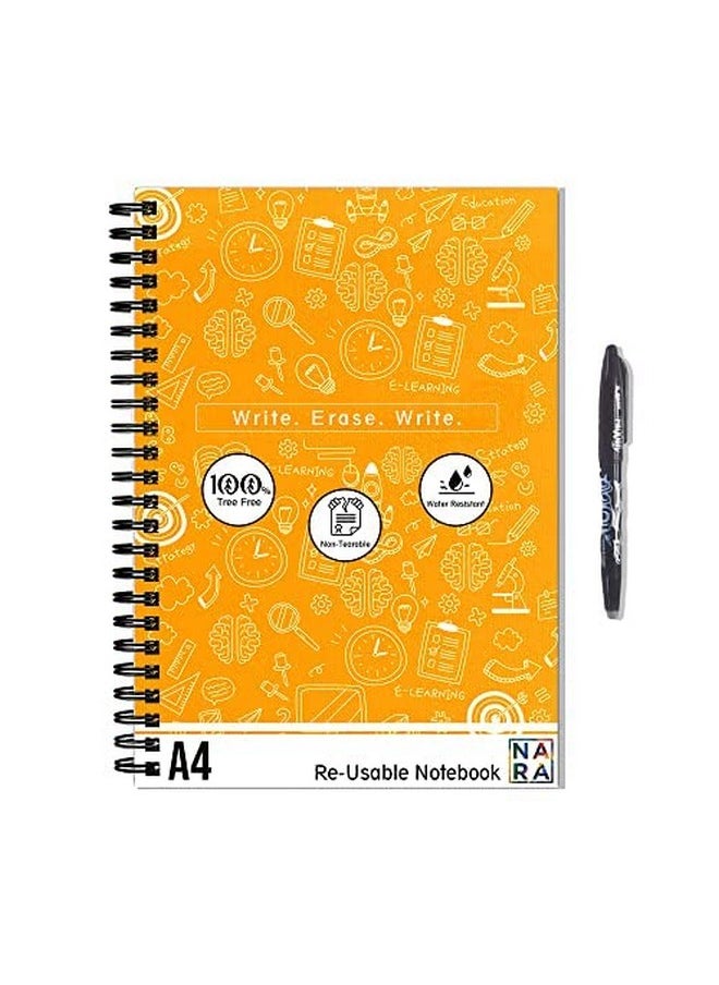 Nara - Nara Smart Reusable Notebooks | Set of 2 - A5 & A6 Size | Tangerine Cover | 20 Pages/40 Sides each Book | Includes 4 Erasable Pens & 2 Microfiber Cloths - Image 1