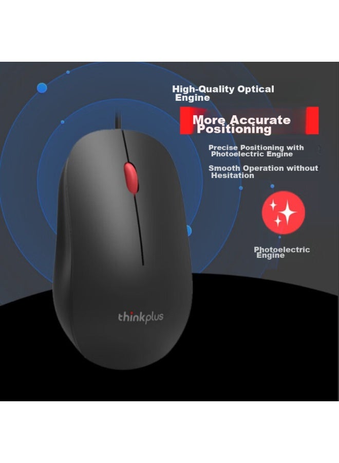 Thinkpad Lenovo Usb Wired Office Mouse With Red Dot, Quiet, Ergonomic, Symmetrical Design, 1.5-meter Long Cable, Compatible With Laptops And Desktop Computers - Image 3