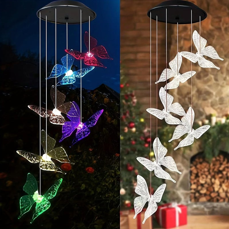 Evolluxi Evolluxi Solar Wind Chime Light Color Changing Crystal Solar Wind Chimes Outdoor Decoration Lights with Waterproof LED Solar Light for Garden Patio Holiday Deco Gift Butterfly Solar - Image 1