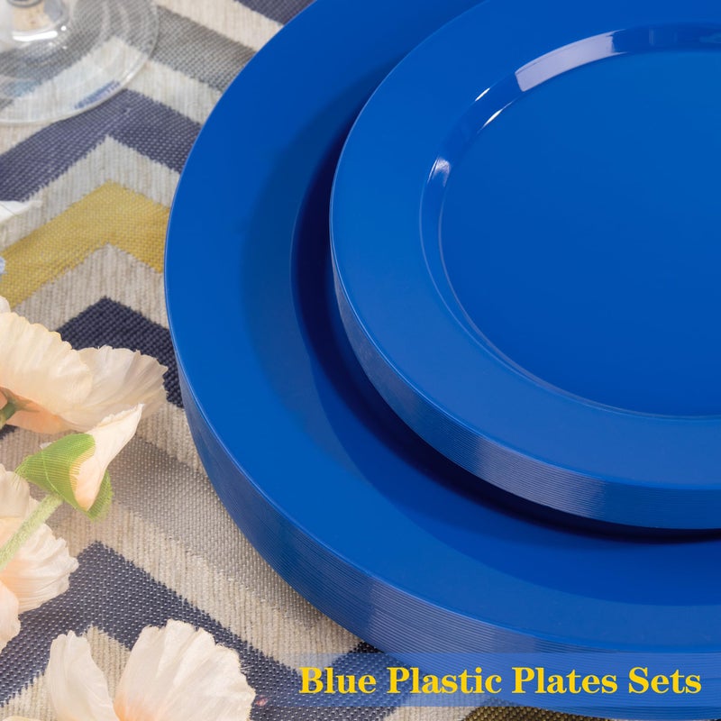 I00000 200 Pcs Plastic Plates, Plates Disposable Blue Party Plates Include 100 Blue Dinner Plate 10â€™â€™ and 100 Plastic Dessert Plate 7â€™â€™ Perfect for Wedding, Party - Image 5
