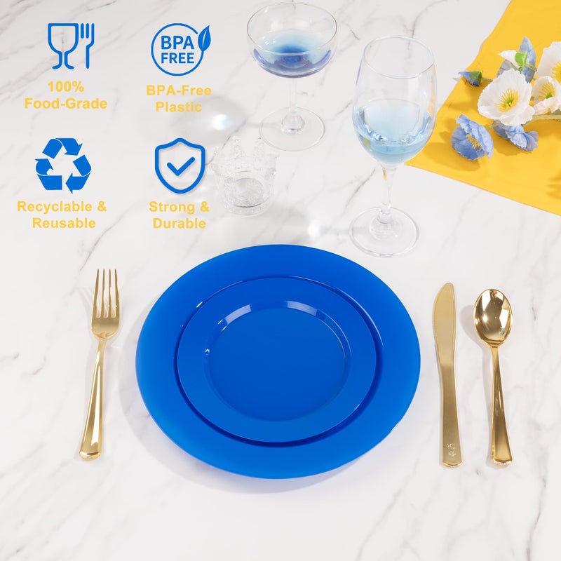 I00000 200 Pcs Plastic Plates, Plates Disposable Blue Party Plates Include 100 Blue Dinner Plate 10â€™â€™ and 100 Plastic Dessert Plate 7â€™â€™ Perfect for Wedding, Party - Image 3