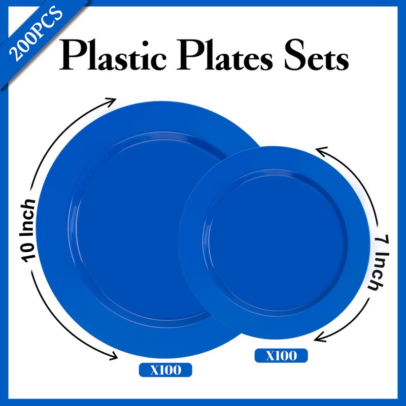 I00000 200 Pcs Plastic Plates, Plates Disposable Blue Party Plates Include 100 Blue Dinner Plate 10â€™â€™ and 100 Plastic Dessert Plate 7â€™â€™ Perfect for Wedding, Party - Image 4