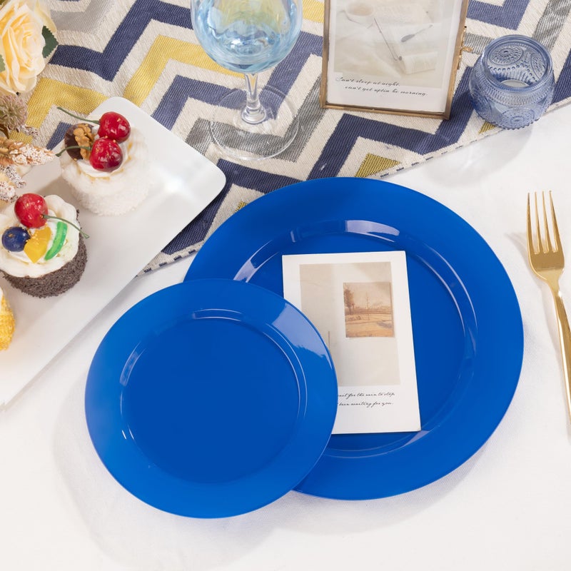 I00000 200 Pcs Plastic Plates, Plates Disposable Blue Party Plates Include 100 Blue Dinner Plate 10â€™â€™ and 100 Plastic Dessert Plate 7â€™â€™ Perfect for Wedding, Party - Image 2