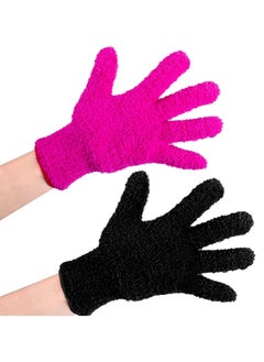 Y&D 4 Pairs Microfiber Gloves, Hair Dye Pink Gloves For Salon Supplies, Reusable Cleaning, Mitt Hairstylist Color 2pcs Black and 2Pcs  - Image 1