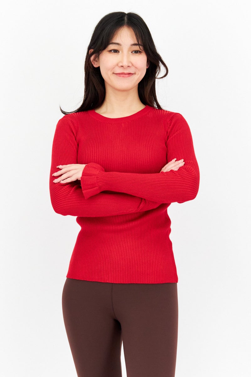 Tahari سويت شيرت نسائي بياقة دائرية، أحمر - Image 1