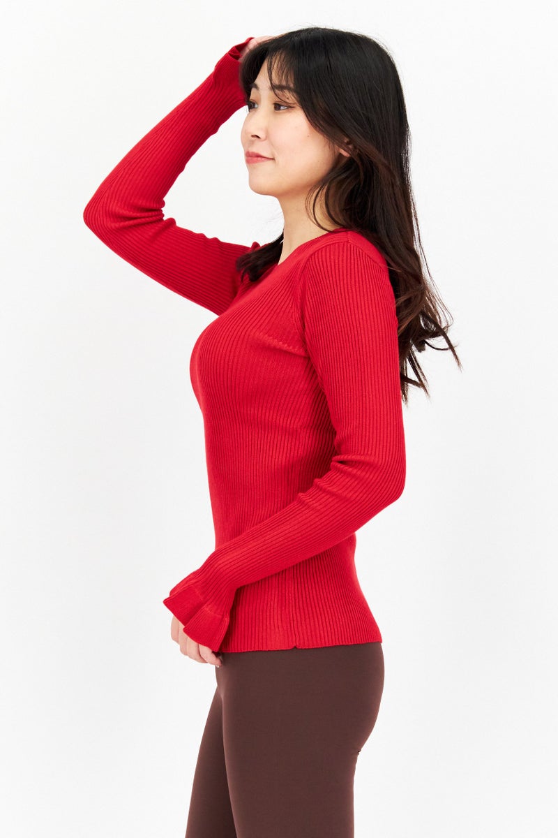 Tahari سويت شيرت نسائي بياقة دائرية، أحمر - Image 2