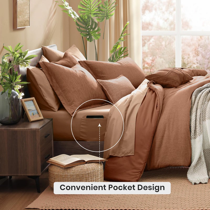 Monbix King Size Comforter Set, Autumn Leaf King Bedding Set Reversible, King Comforter Set 7 Pieces, Cationic Dyeing Bed in a Bag with Comforter, Sheets, Pillowcases & Shams - Image 4