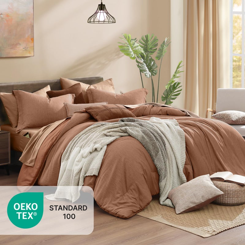 Monbix King Size Comforter Set, Autumn Leaf King Bedding Set Reversible, King Comforter Set 7 Pieces, Cationic Dyeing Bed in a Bag with Comforter, Sheets, Pillowcases & Shams - Image 5