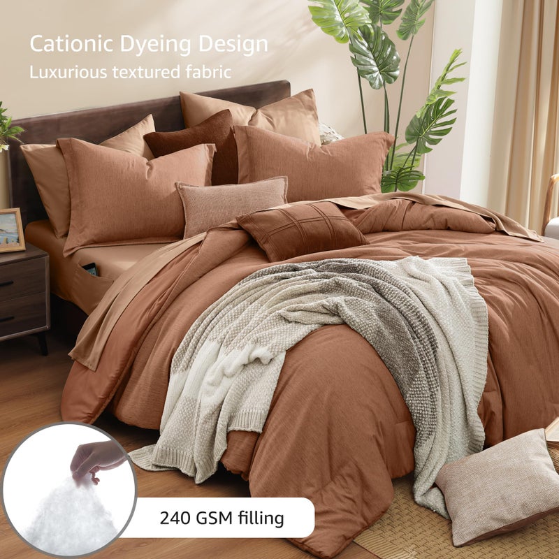 Monbix King Size Comforter Set, Autumn Leaf King Bedding Set Reversible, King Comforter Set 7 Pieces, Cationic Dyeing Bed in a Bag with Comforter, Sheets, Pillowcases & Shams - Image 3