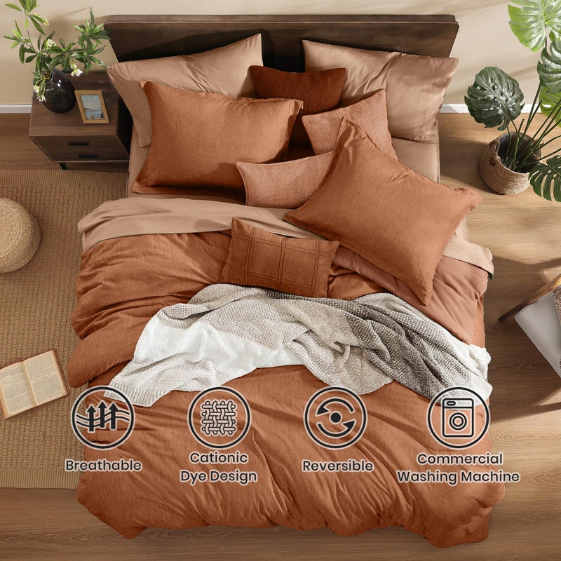 Monbix King Size Comforter Set, Autumn Leaf King Bedding Set Reversible, King Comforter Set 7 Pieces, Cationic Dyeing Bed in a Bag with Comforter, Sheets, Pillowcases & Shams - Image 2