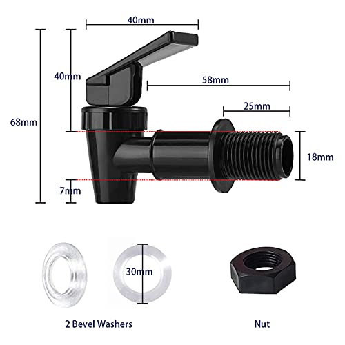 HUINING Water Spigot,BPA Free Plastic Spigot, Universal Replacement Faucet for 5 gallon bucket, Wine Barrels, Water Cooler Filtration Systems and filter water pitcher(2 Black) - Image 2