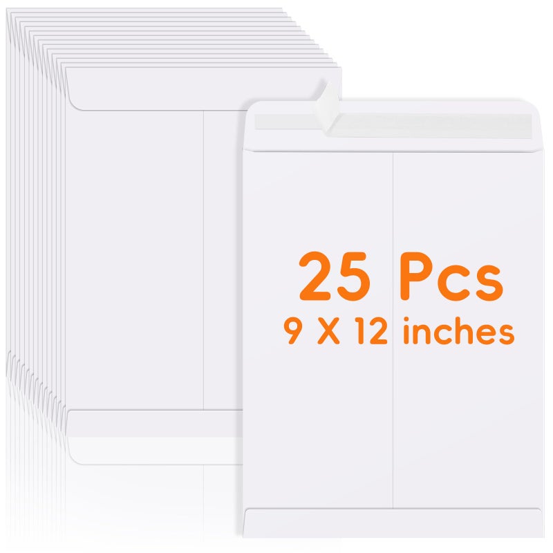 FloraSea 25 Pack Catalog Mailing Envelopes  9 X 12 Inches Self-Seal White Manilla Envelopes For Mailing  Organize  Storage  Home  Office Business - Image 1