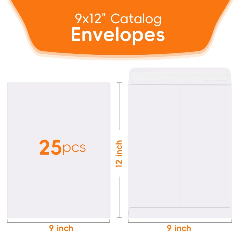 FloraSea 25 Pack Catalog Mailing Envelopes  9 X 12 Inches Self-Seal White Manilla Envelopes For Mailing  Organize  Storage  Home  Office Business - Image 2