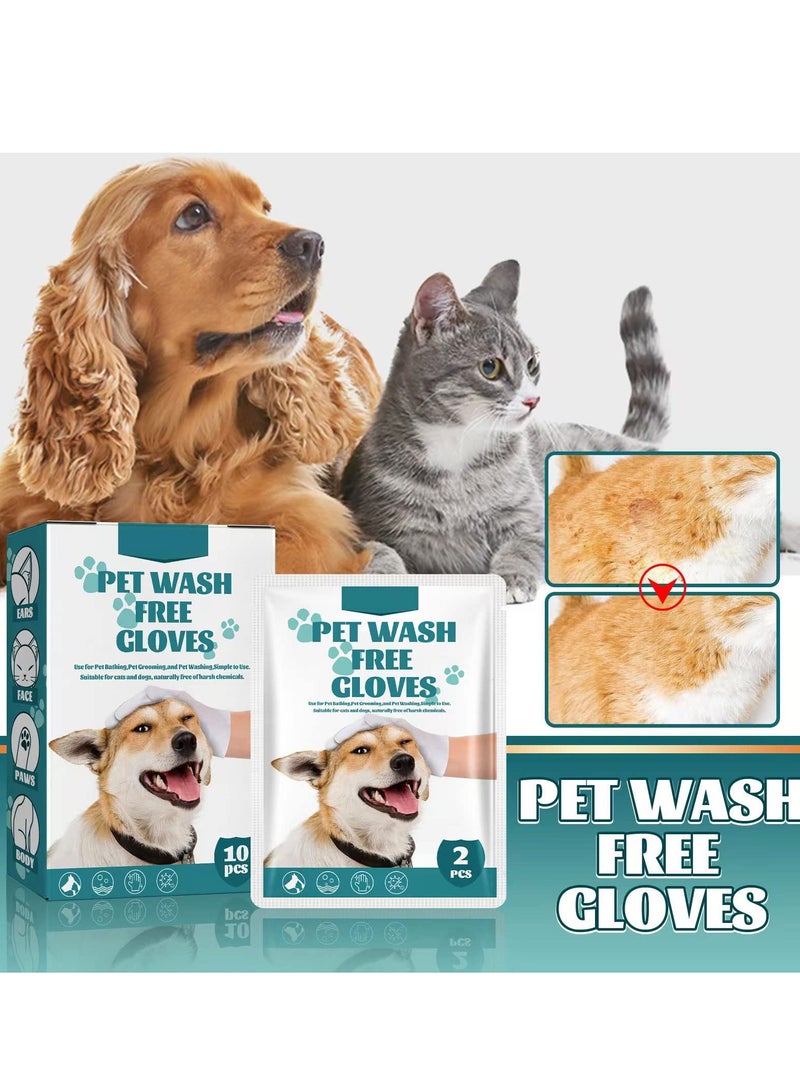 KASTWAVE Pet Rinse Free Grooming Gloves, 10Pcs Pet Wipes for Dogs & Cats Wash Free Gloves, Cleansing Grooming Puppy Wipes with Plant Extract No Rinse Thick Extra  - Image 1
