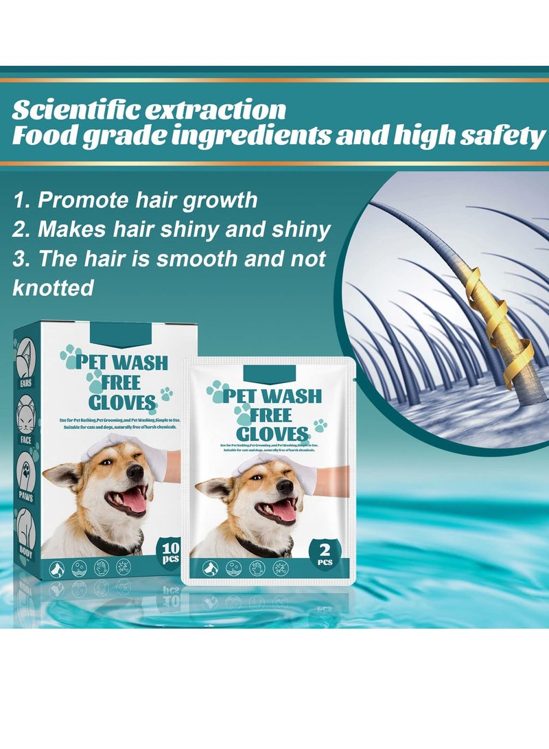KASTWAVE Pet Rinse Free Grooming Gloves, 10Pcs Pet Wipes for Dogs & Cats Wash Free Gloves, Cleansing Grooming Puppy Wipes with Plant Extract No Rinse Thick Extra  - Image 2