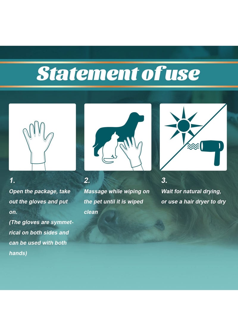 Pet Rinse Free Grooming Gloves, 10Pcs Pet Wipes for Dogs & Cats Wash Free Gloves, Cleansing Grooming Puppy Wipes with Plant Extract No Rinse Thick Extra