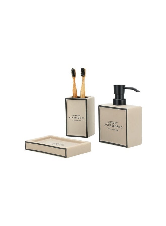 Homez Beige And Black Cermic 3 Pcs Bath Set - Image 2